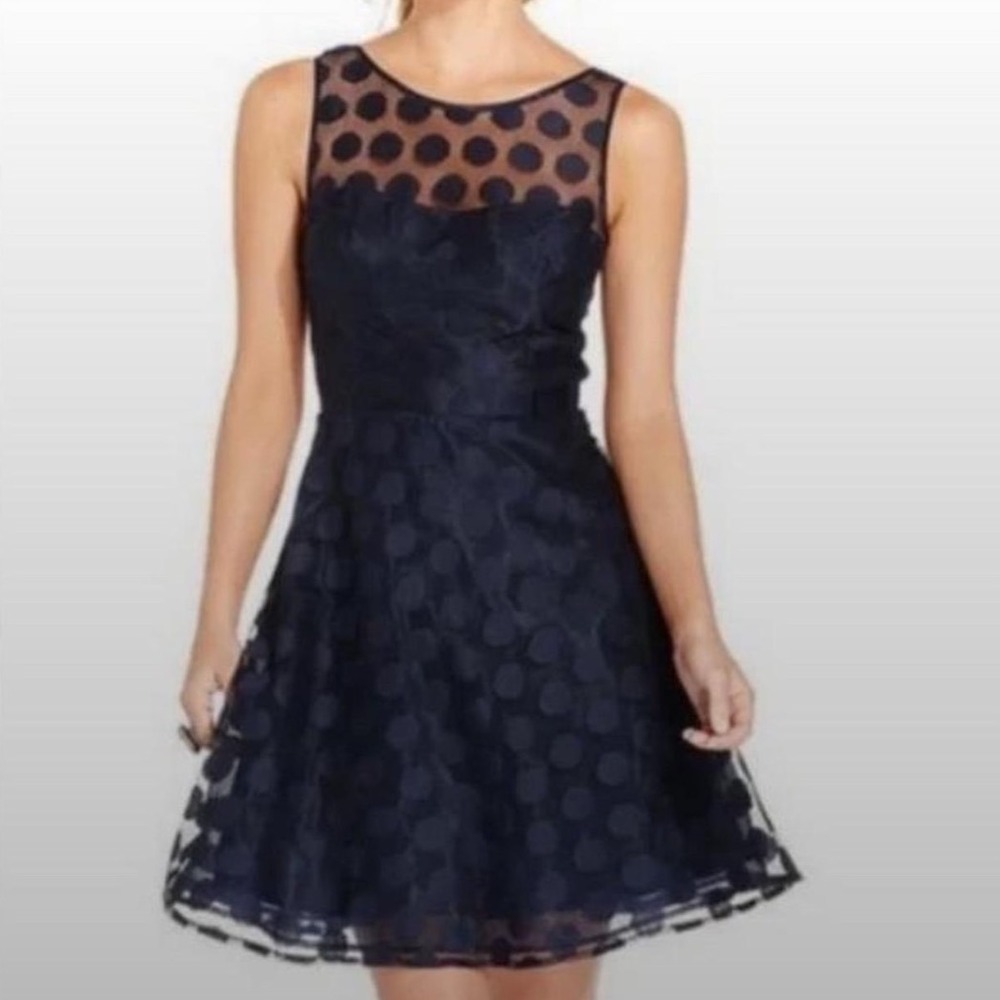Betsey Johnson Navy Polka Dot Fit-and-Flare Dress